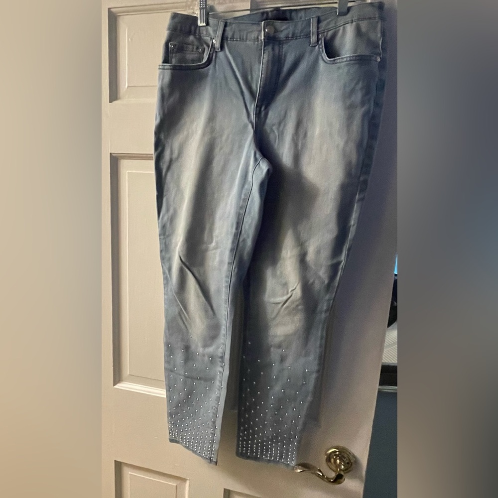 H by Halston light denim jeans with rhinestones